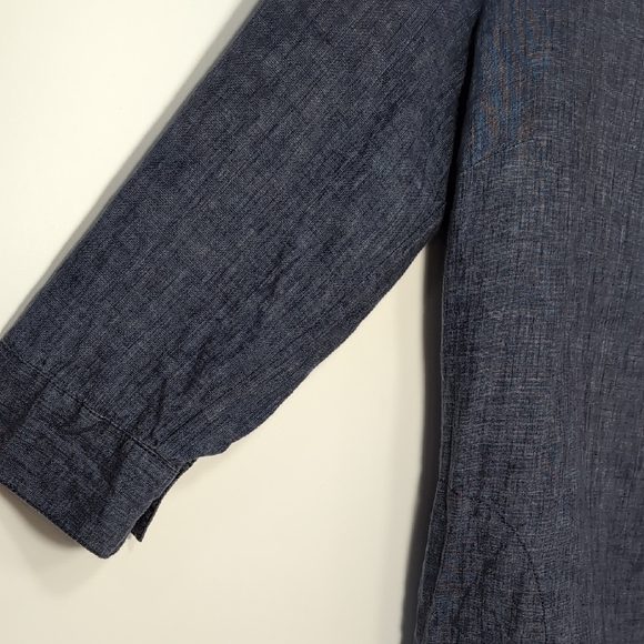 Paperwhite | 100% Linen Chambray Blue 3/4 Sleeve Boxy Tunic with Pockets Size L - Picture 3 of 12